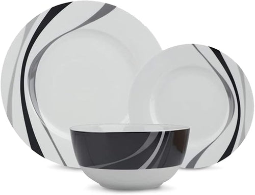 Basics Dinnerware Set, Microwave and Dishwasher Safe, Service for 6, 18-Piece Complete Kitchen, Plates, Dishes, Bowls, Swirl